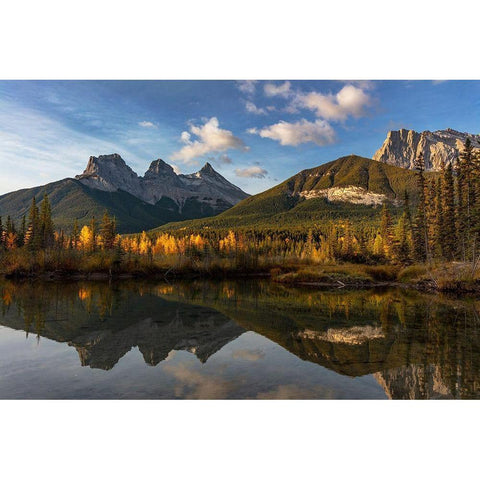 Three Sisters reflect into pool in Canmore-Alberta-Canada Black Modern Wood Framed Art Print by Haney, Chuck