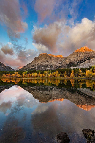 Morning light on Wedge Pond in Kananaskis Country-Alberta-Canada White Modern Wood Framed Art Print with Double Matting by Haney, Chuck
