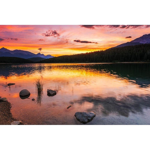 Sunset at Patricia Lake-Jasper National Park-Alberta-Canada Black Modern Wood Framed Art Print with Double Matting by Bishop, Russ