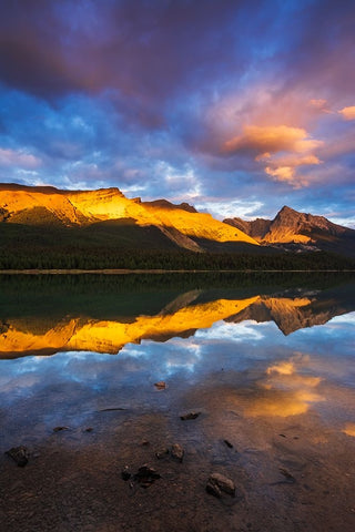 Evening light on Maligne Lake and Sampson Peak-Jasper National Park-Alberta-Canada Black Ornate Wood Framed Art Print with Double Matting by Bishop, Russ
