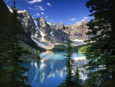 Turquoise water in moraine lake in Banff National Park near Calgary Canada Black Ornate Wood Framed Art Print with Double Matting by Steve Mohlenkamp
