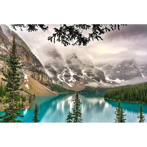 Moraine lake in the valley of the ten peaks in the Alberta-Canada Rocky Mountains Black Modern Wood Framed Art Print by Steve Mohlenkamp