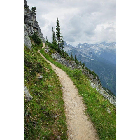 Abbott Ridge Trail along cliffs below Mount Abbott Selkirk Mountains Glacier National Park White Modern Wood Framed Art Print by Majchrowicz, Alan