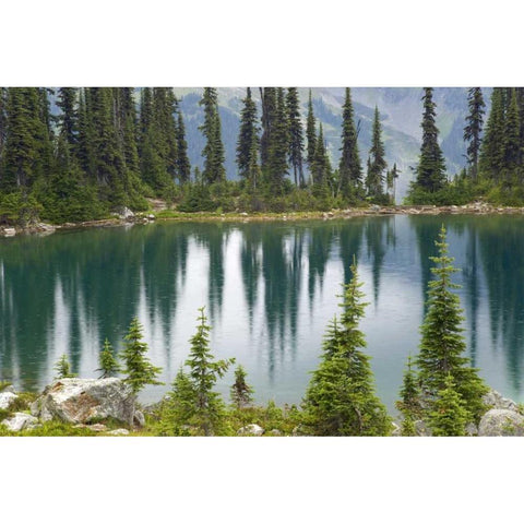 Canada, BC, Revelstoke NP Rain dots Lake Eva Black Modern Wood Framed Art Print by Paulson, Don