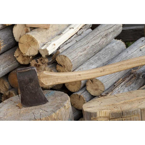 Canada, BC, Fort Steele Axe and woodpile Black Modern Wood Framed Art Print with Double Matting by Paulson, Don