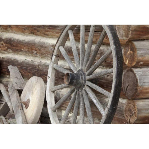 Canada, BC, Fort Steele Old wagon wheel Black Modern Wood Framed Art Print with Double Matting by Paulson, Don