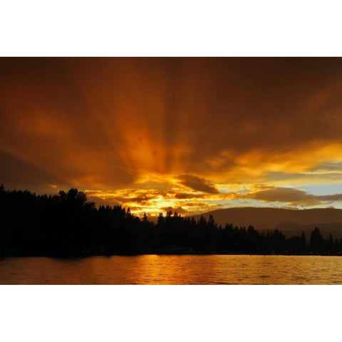 Canada, BC, Blind Bay God rays over Sushwap Lake Black Modern Wood Framed Art Print by Grandmaison, Mike