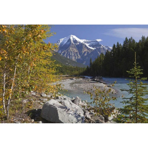 Canada, BC, Landscape of Mt Robson and stream Black Modern Wood Framed Art Print by Paulson, Don