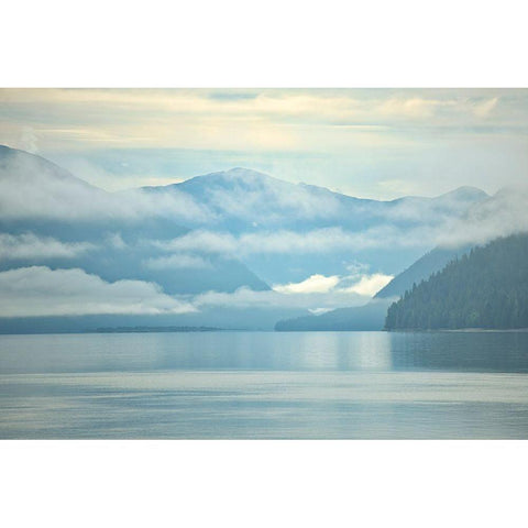 Canada-British Columbia Fog rising over the Skeena River Black Modern Wood Framed Art Print by Jaynes Gallery