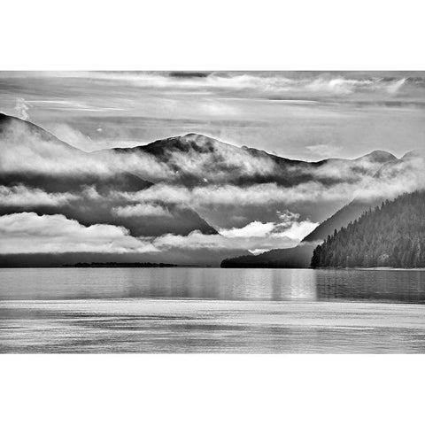 Canada-British Columbia-Prince Rupert Fog rising over Skeena River Black Modern Wood Framed Art Print by Jaynes Gallery
