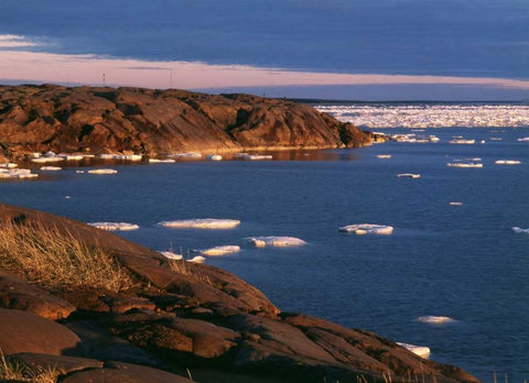 Canada, Churchill, ice floe in Hudson Bay White Modern Wood Framed Art Print with Double Matting by Grandmaison, Mike