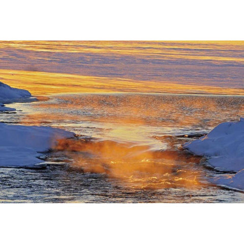 Canada, Manitoba Mist rising off Setting Lake Black Modern Wood Framed Art Print by Grandmaison, Mike