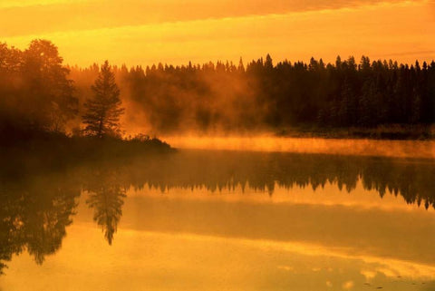 Canada, Manitoba Sunrise over Whiteshell River White Modern Wood Framed Art Print with Double Matting by Grandmaison, Mike