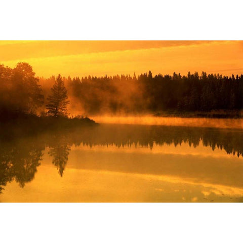 Canada, Manitoba Sunrise over Whiteshell River Black Modern Wood Framed Art Print by Grandmaison, Mike