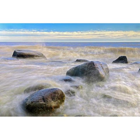 Canada, Manitoba Waves crashing on Lake Winnipeg Black Modern Wood Framed Art Print by Grandmaison, Mike