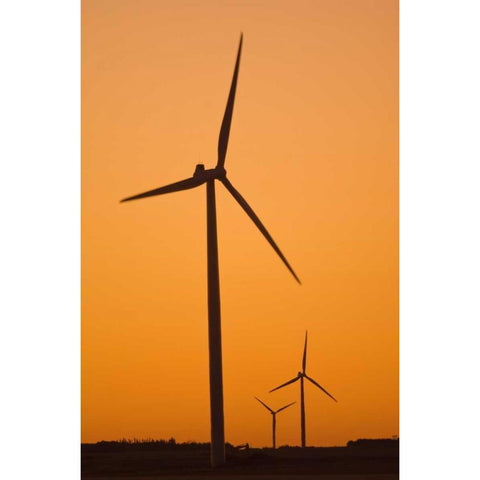 Canada, Somerset Wind turbines at sunset Black Modern Wood Framed Art Print by Grandmaison, Mike