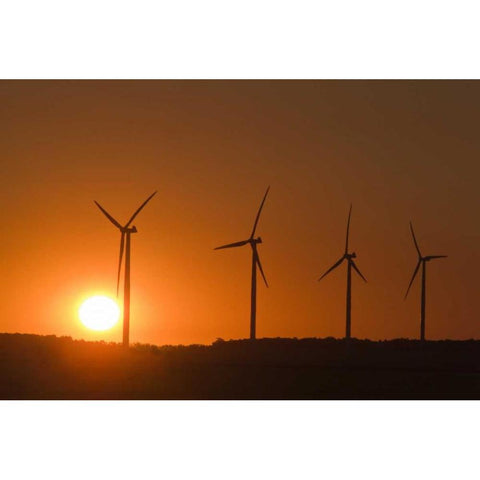 Canada, Somerset Wind turbines at sunset Gold Ornate Wood Framed Art Print with Double Matting by Grandmaison, Mike