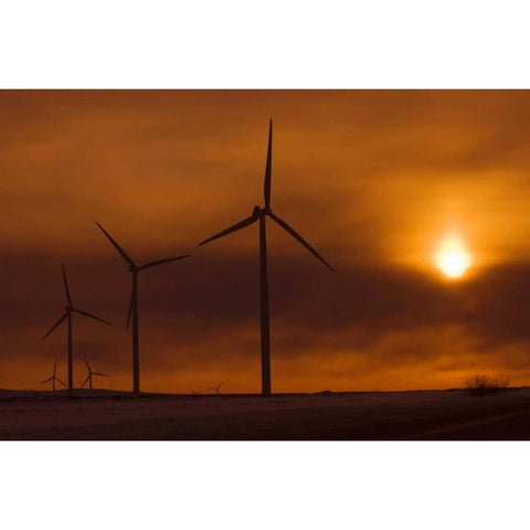 Canada, Somerset Wind turbines at sunset Black Modern Wood Framed Art Print with Double Matting by Grandmaison, Mike