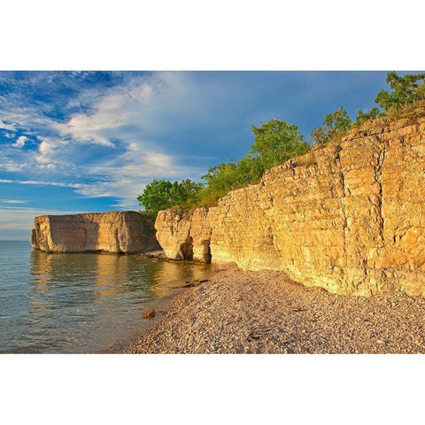 Canada-Manitoba-Steep Rock Limestone cliffs along Lake Manitoba at sunset Manitoba-Canada Black Modern Wood Framed Art Print by Jaynes Gallery