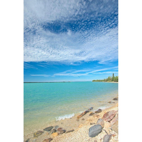 Canada-Manitoba-Little Limestone Lake Lake and rocks on shore White Modern Wood Framed Art Print by Jaynes Gallery