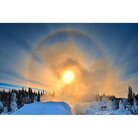 Canada-Manitoba-Pisew Falls Provincial Park-Halo above river at Pisew Falls Black Modern Wood Framed Art Print by Jaynes Gallery