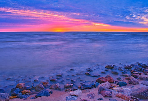 Canada- Manitoba- Winnipeg. Sunrise on Lake Winnipeg. Black Modern Wood Framed Art Print by Jaynes Gallery