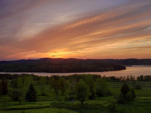 Canada Sunset on meadow and St John River White Modern Wood Framed Art Print with Double Matting by Anon, Ellen