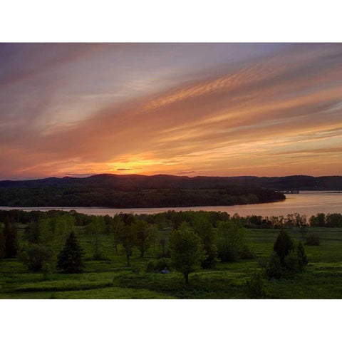 Canada Sunset on meadow and St John River Gold Ornate Wood Framed Art Print with Double Matting by Anon, Ellen