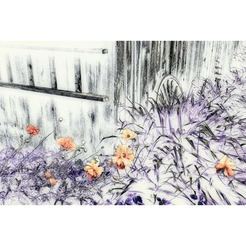 Canada Abstract of wooden building and garden Black Modern Wood Framed Art Print by Anon, Ellen