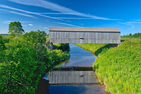 Canada-New Brunswick-Riverside-Albert Sawmill Creek covered bridge Black Ornate Wood Framed Art Print with Double Matting by Jaynes Gallery