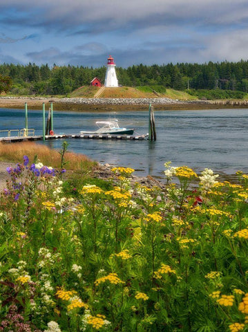 Maine-Lubec Mulholland Point Lighthouse as seen from the town of Lubec-Maine White Modern Wood Framed Art Print with Double Matting by Eggers, Julie