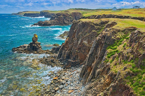 Canada-Newfoundland-Elliston Rocky shoreline on Atlantic Ocean White Modern Wood Framed Art Print with Double Matting by Jaynes Gallery