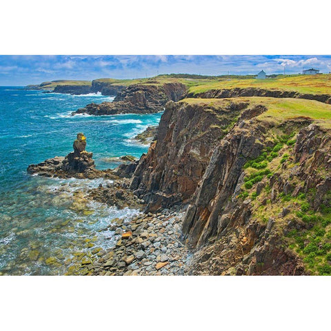 Canada-Newfoundland-Elliston Rocky shoreline on Atlantic Ocean White Modern Wood Framed Art Print by Jaynes Gallery