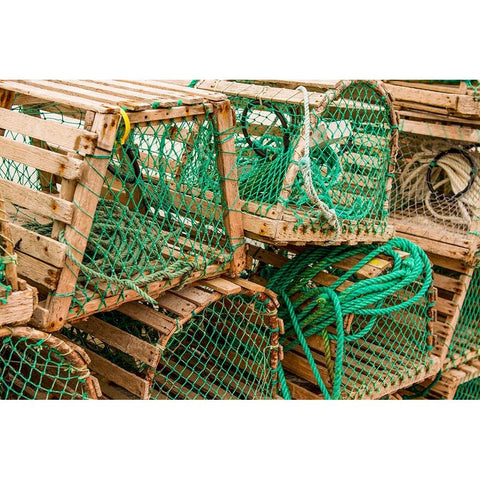 Fishing nets and lobster pots traps-Old Pelican-Avalon Peninsula-Newfoundland-Canada Black Modern Wood Framed Art Print by DeFreitas, Michael