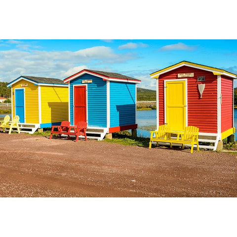 Colorful beach huts-Cavendish-Newfoundland-Canada Black Modern Wood Framed Art Print with Double Matting by DeFreitas, Michael
