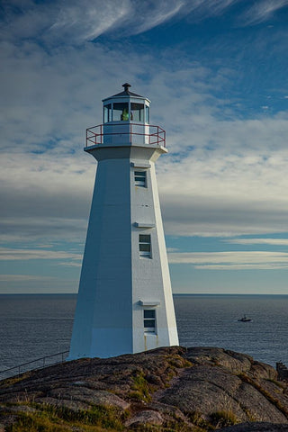 Canada-Newfoundland-Cape Spear Lighthouse White Modern Wood Framed Art Print with Double Matting by Wall, Patrick J.