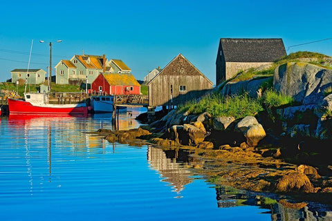 Canada-Nova Scotia-Peggys Cove Fishing boats in village harbor Black Ornate Wood Framed Art Print with Double Matting by Jaynes Gallery