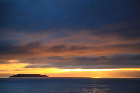 Canada-Nova Scotia-Cabot Trail-Cape Breton-Sunset at Margaree Harbor White Modern Wood Framed Art Print with Double Matting by Wall, Patrick J.