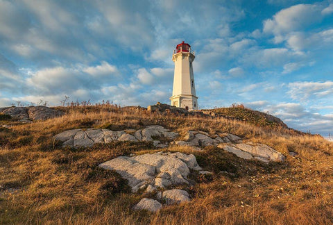 Canada-Nova Scotia-Louisbourg-Louisbourg Lighthouse-dusk Black Ornate Wood Framed Art Print with Double Matting by Bibikow, Walter