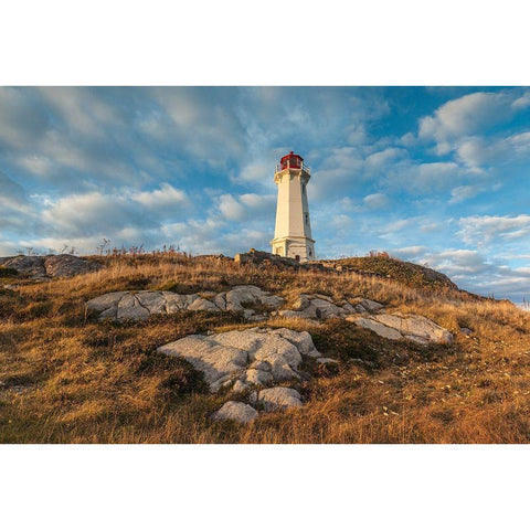 Canada-Nova Scotia-Louisbourg-Louisbourg Lighthouse-dusk Black Modern Wood Framed Art Print by Bibikow, Walter