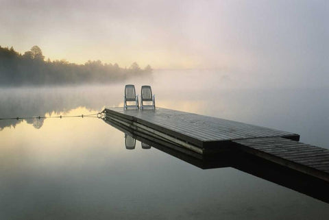 Canada, Ontario, Algonquin PP, Chairs on dock Black Ornate Wood Framed Art Print with Double Matting by Rotenberg, Nancy