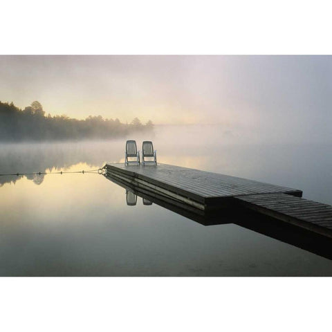 Canada, Ontario, Algonquin PP, Chairs on dock White Modern Wood Framed Art Print by Rotenberg, Nancy