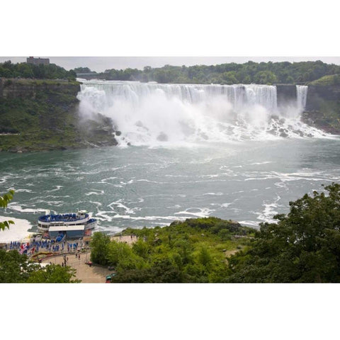 Canada, Ontario, Boat by the Niagara Falls Black Modern Wood Framed Art Print by Lord, Fred
