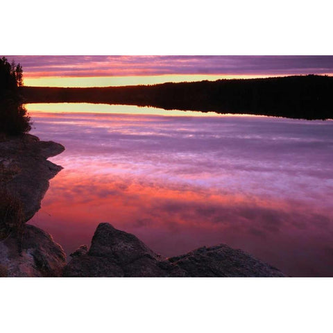 Canada, Ontario Dusk on Graphic Lake White Modern Wood Framed Art Print by Grandmaison, Mike