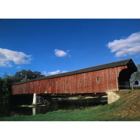 Canada, Montrose, West Montrose Covered Bridge White Modern Wood Framed Art Print by Grandmaison, Mike