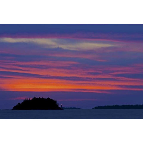 Canada Sunset and lighthouse on Georgian Bay Black Modern Wood Framed Art Print by Grandmaison, Mike