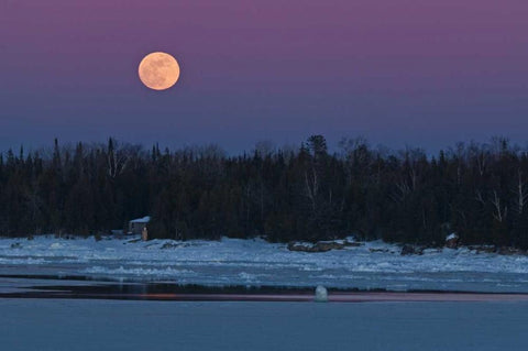 Canada, Ontario Full moon over Lake Huron Black Ornate Wood Framed Art Print with Double Matting by Grandmaison, Mike