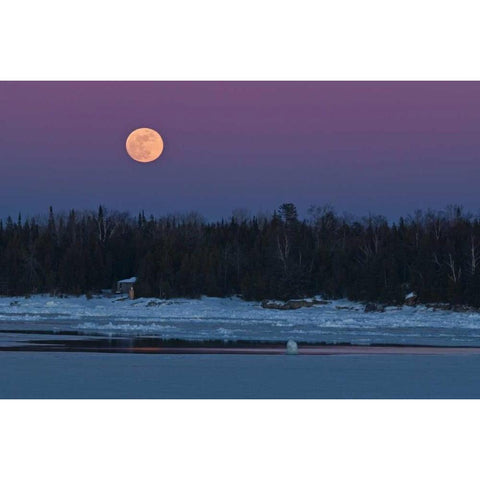 Canada, Ontario Full moon over Lake Huron Gold Ornate Wood Framed Art Print with Double Matting by Grandmaison, Mike