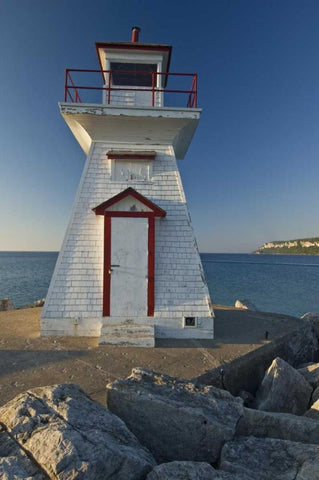 Canada, Lions Head Lighthouse on Georgian Bay White Modern Wood Framed Art Print with Double Matting by Grandmaison, Mike