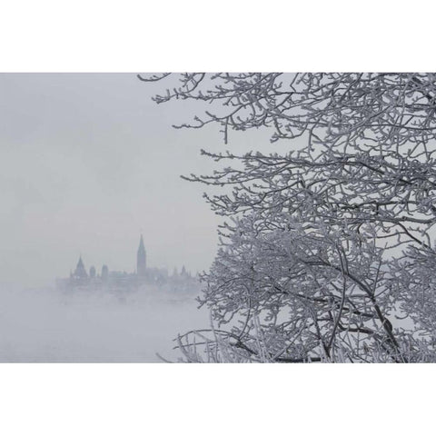 Canada, Ottawa, Ottawa River Parliament building White Modern Wood Framed Art Print by Young, Bill
